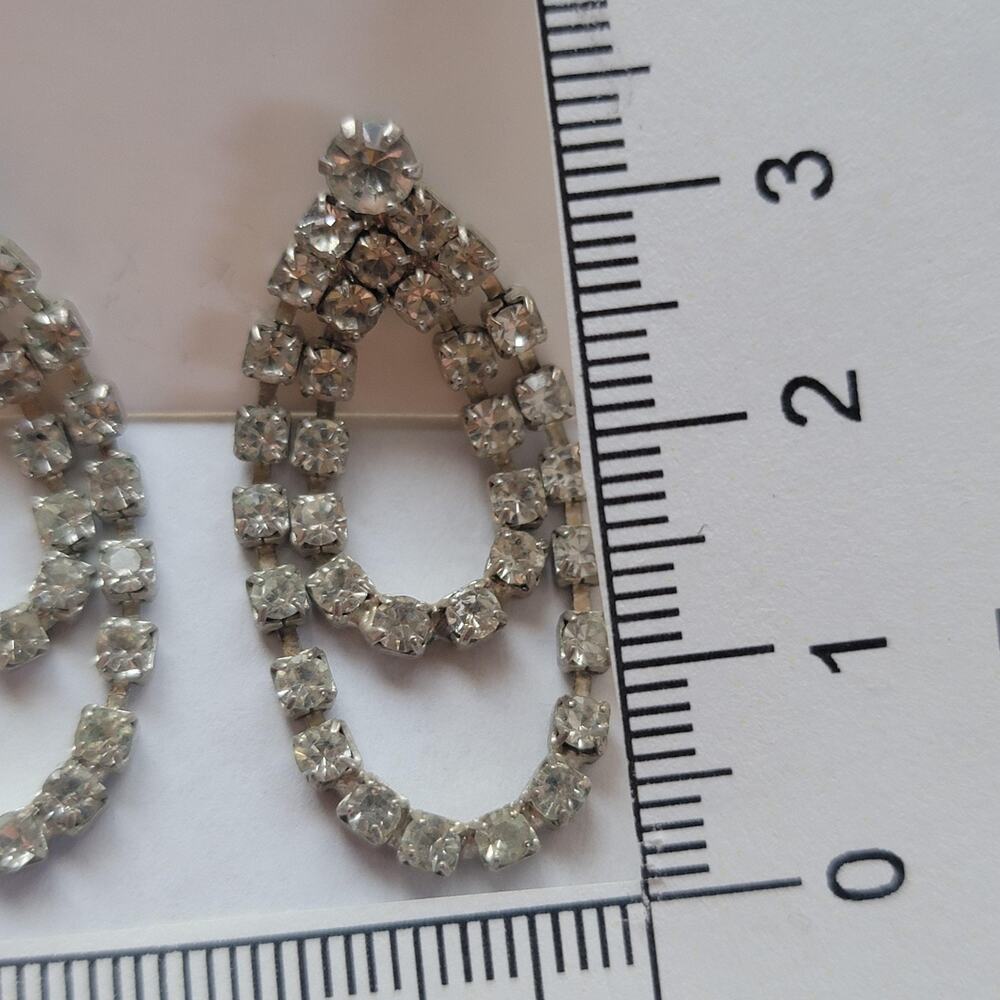 Vintage Silver Rhinestone Dangle Drop Earrings Teardrop Crystal 2 In Butterfly - Picture 4 of 4